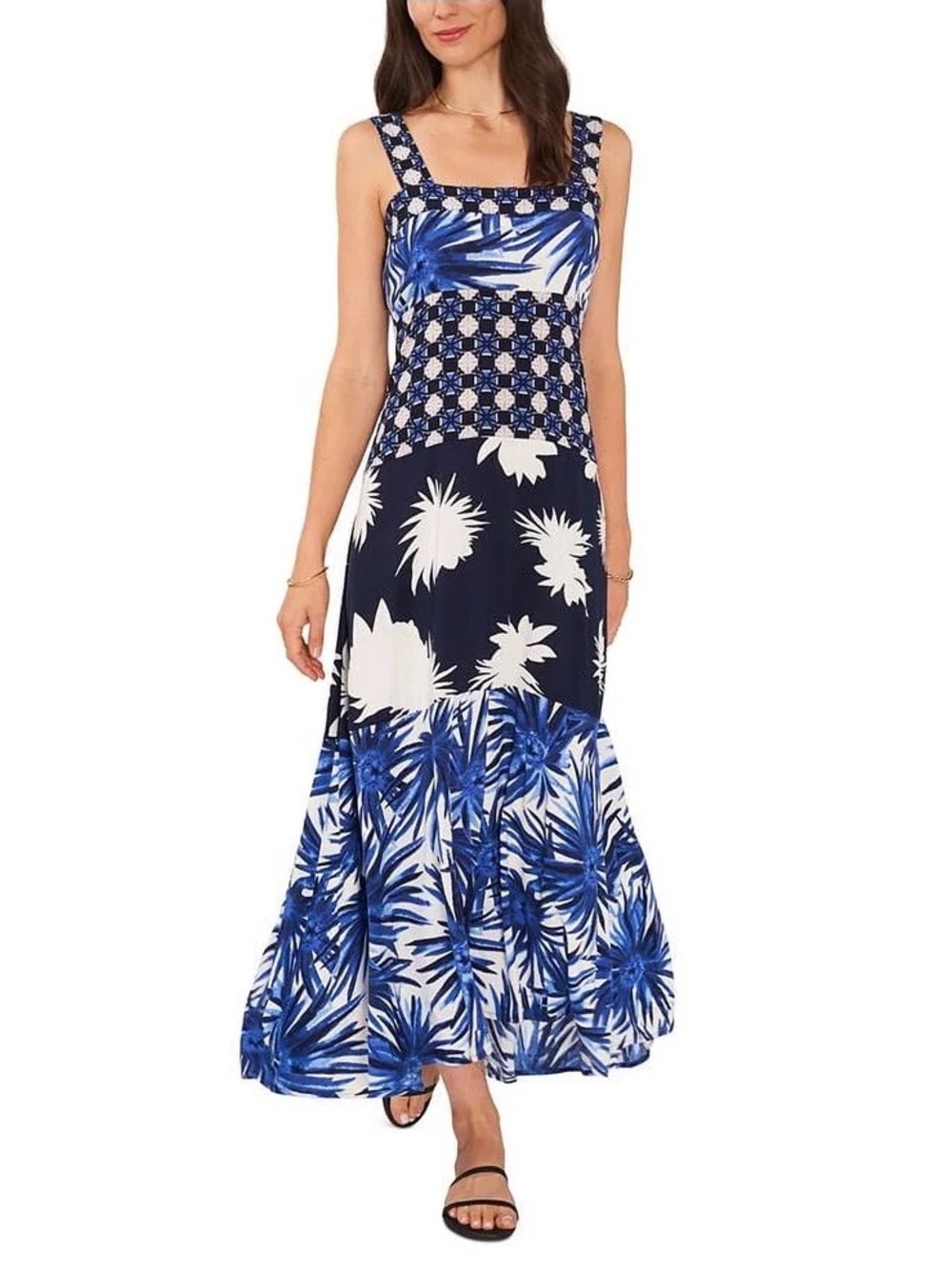 1.STATE Beach Blue Tropical Maxi Dress Size Large